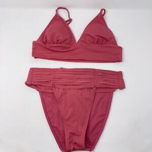 Envya Swimwear Red Small Bralette Bikini Top Medium Strappy High Waist Bottom